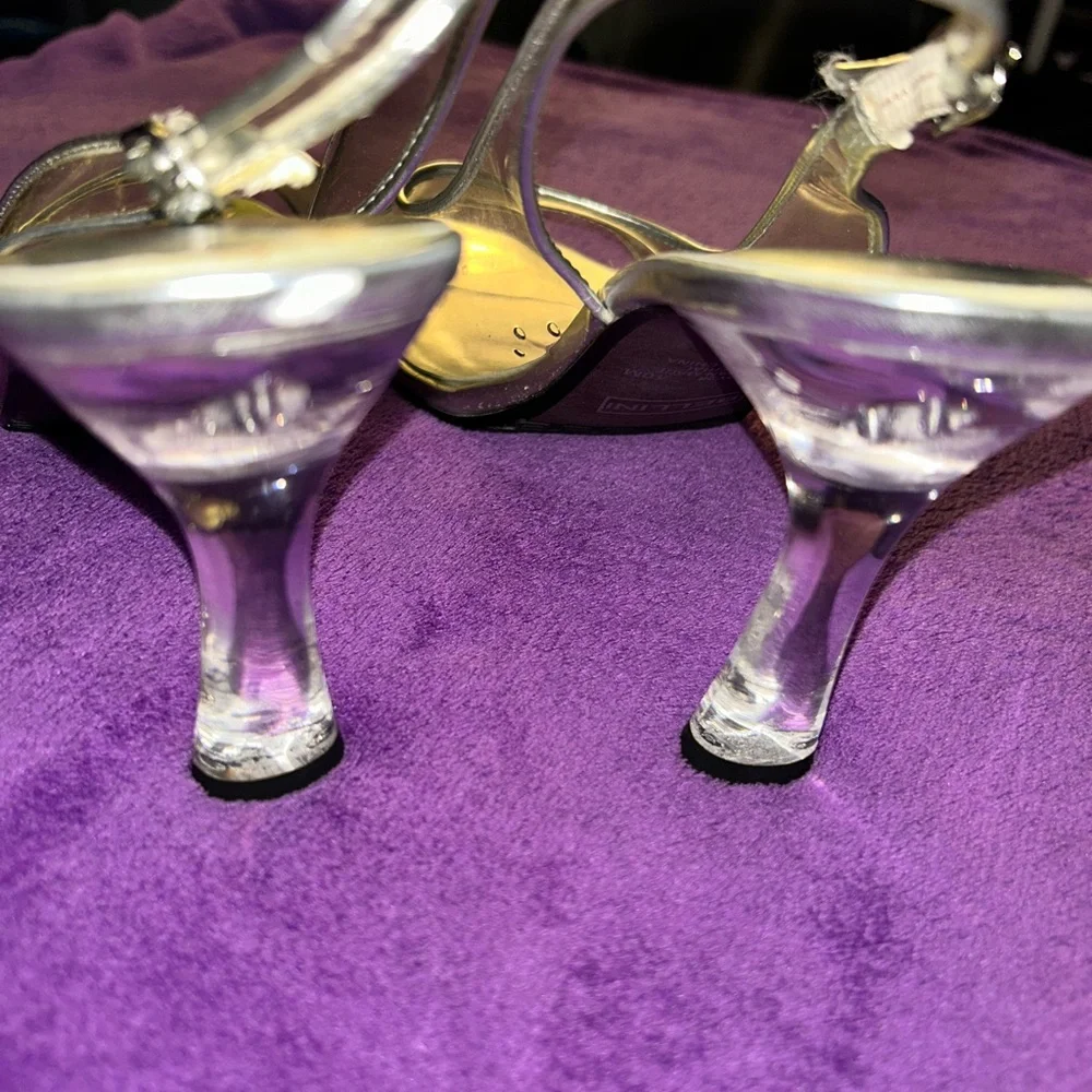 Bellini Metallic Silver Clear Strap Slingback Heels - Picture 3 of 6